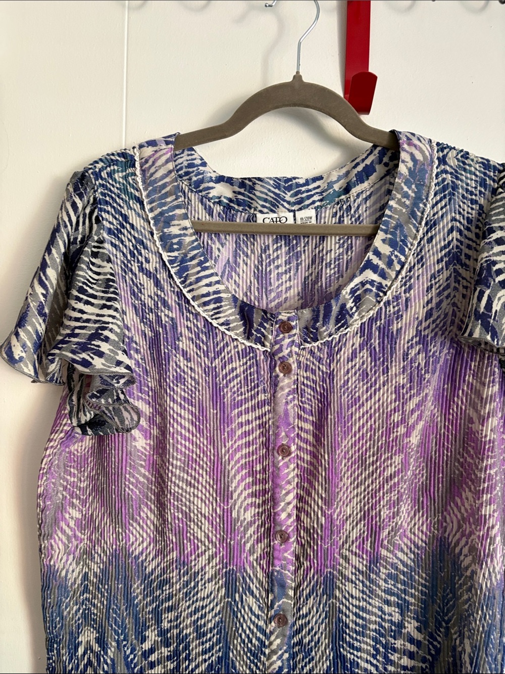 Cato Purple and Blue Crinkled Button-Front Blouse - Picture 2 of 7
